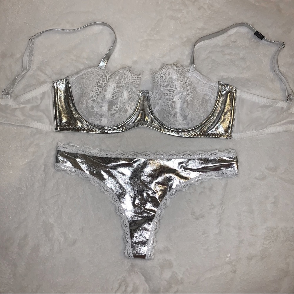 Victoria Secret Sexy White Silver  lingerie set